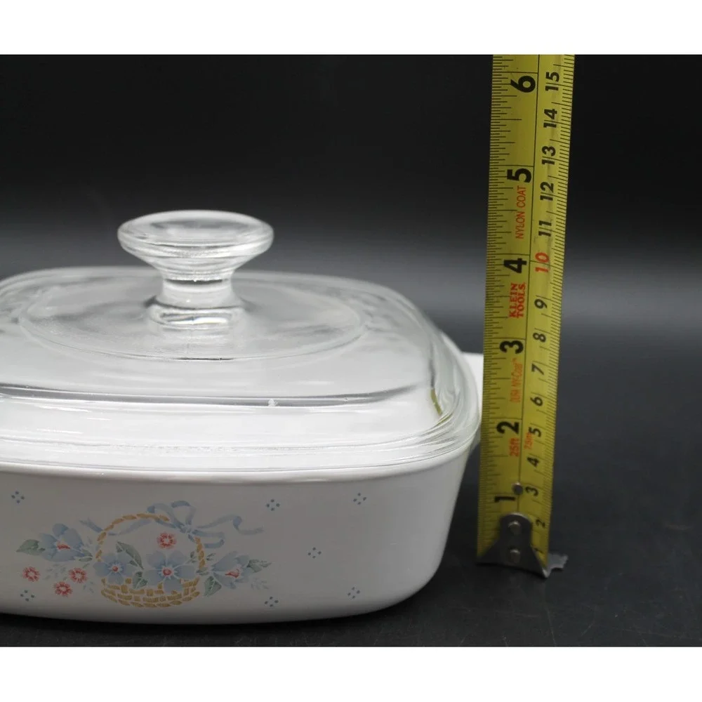 Vintage Corning Ware A-1-B 1 Liter Casserole Dish w Pyrex Lid Floral Basket